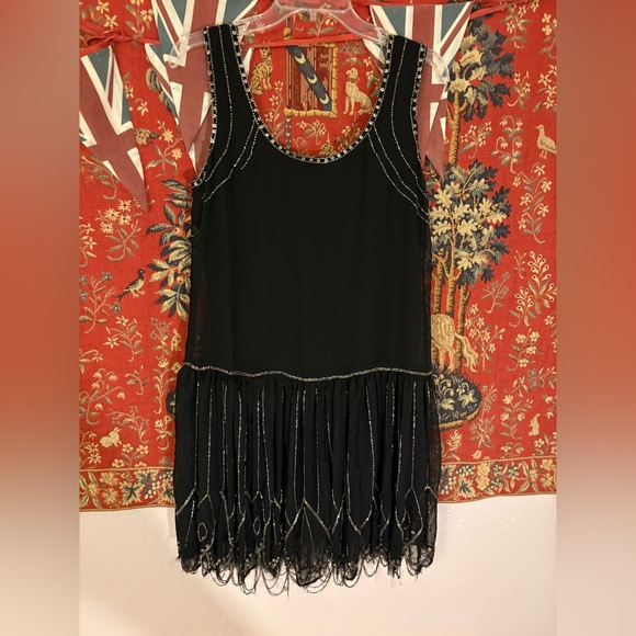 Romeo & Juliet Couture Black Beaded Dress Drop Waist Flapper Roaring 20s Jazz - Picture 3 of 6